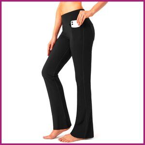 Polyester Blend Yoga Pants with Pockets High Waist Bootcut Leggings